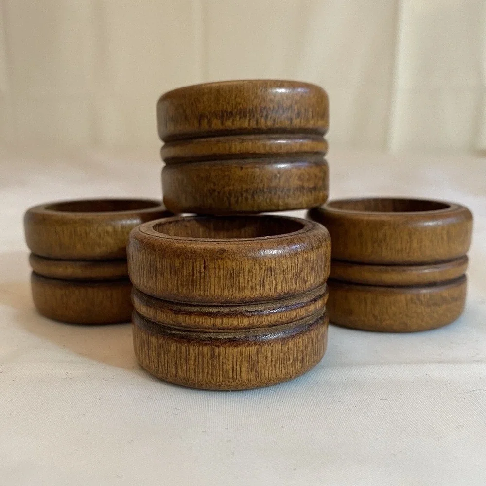 VTG Wooden Napkin Ring Holders Set of 4 Scandia Round Ribbed 1